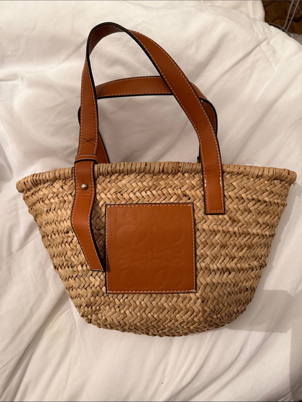 Loewe Natural Straw Tote with Tan Leather Trim